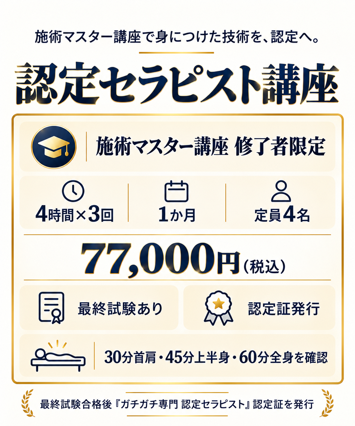 認定セラピスト講座　施術マスター講座修了者向け認定講座