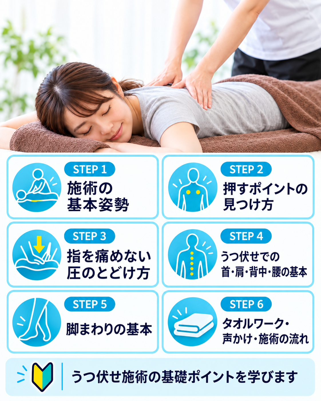 セラピスト入門講座　うつ伏せ施術で学ぶ内容
